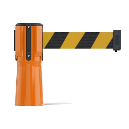 Montour Line Retractable Belt Barrier Cone Mount Orange Case 9ft. Blk/Ye Belt CP100-OR-BYD-90